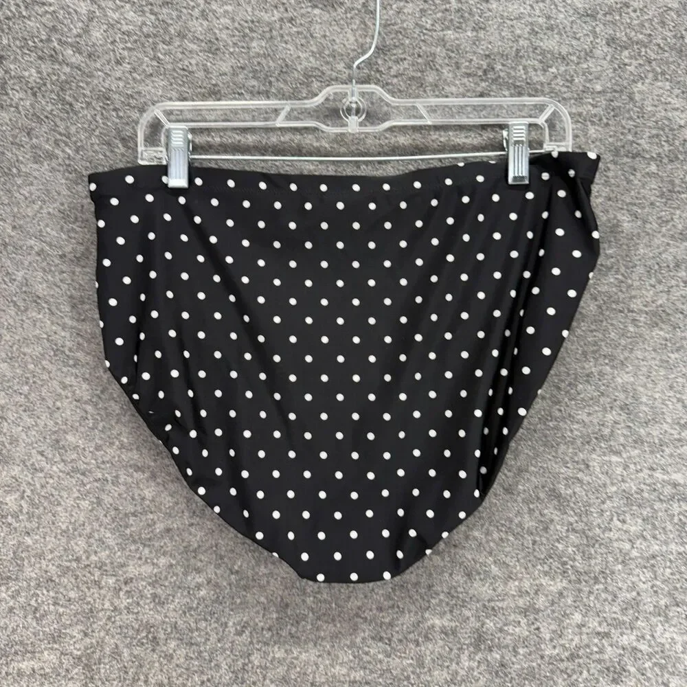 Catalina Bikini Bottom Women 1X Plus Black Polka Dot High Rise Swimsuit Stretch